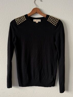 MICHAEL Michael Kors Black Studded Shoulder Knit Sweater, Size S